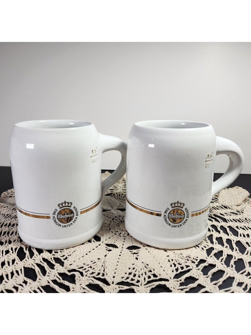 Warsteiner German Beer Stein Mug 0.5L White Ceramic Lot of 2 Vintage